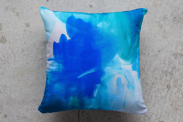 Abstract blue coastal canvas cushion - www.jenniferlia.com