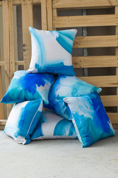 Abstract blue coastal canvas cushion - www.jenniferlia.com