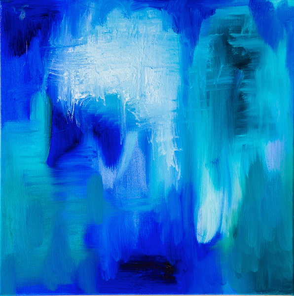 Abstract blue hues watercolour art print on paper and canvas 'Dark Crystal' www.jenniferlia.com